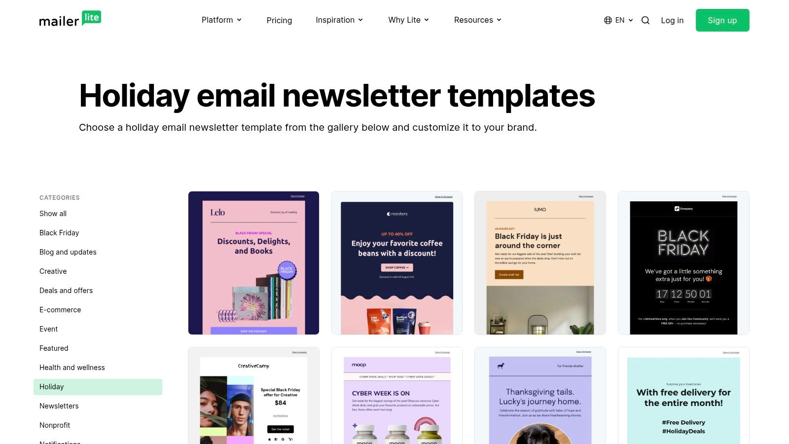 MailerLite, Holiday email newsletter templates