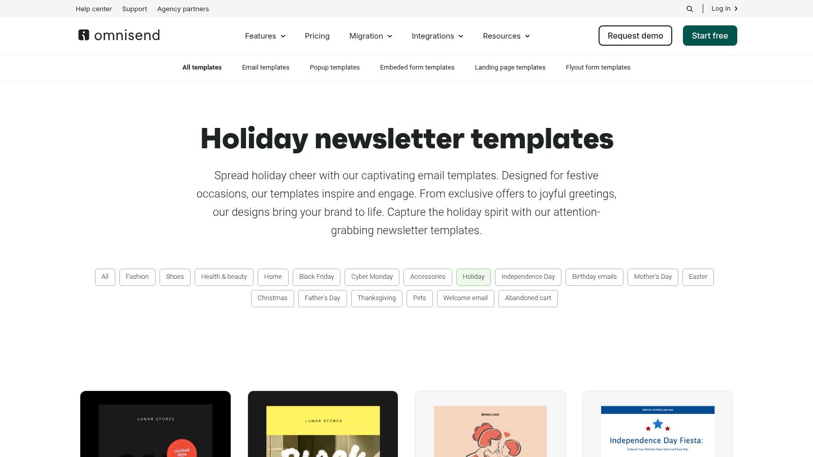 Omnisend, Holiday newsletter templates