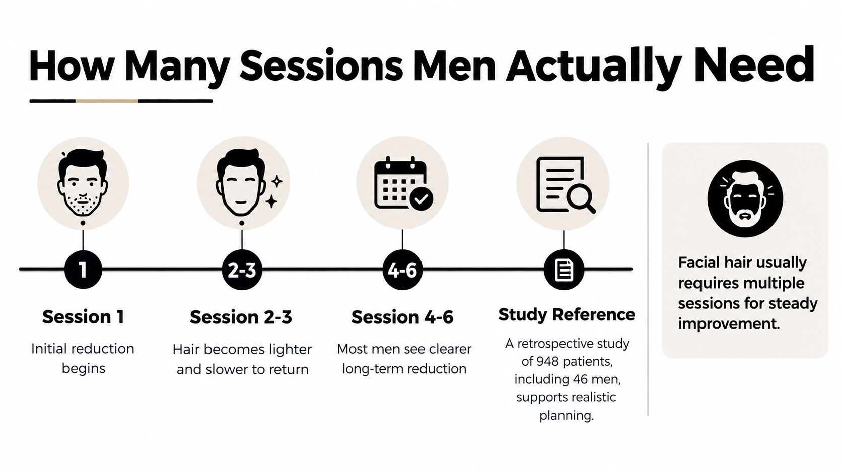 An infographic illustrating the typical number of laser hair removal sessions required for men's facial hair.