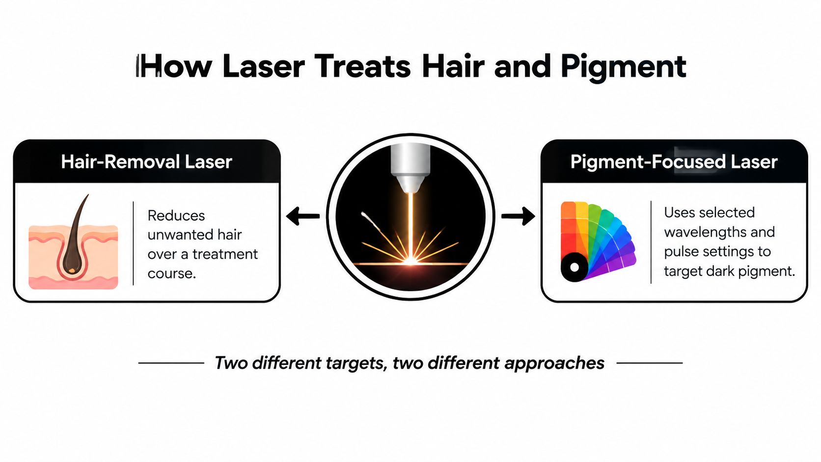 A diagram illustrating how laser technology is used for hair removal and targeting skin pigment.