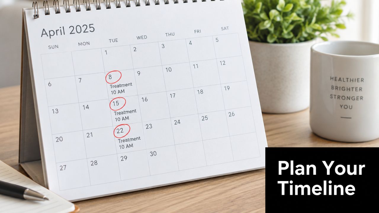 A calendar for April 2025 showing laser hair removal treatment dates circled in red on the eighth, fifteenth, and twenty-second.