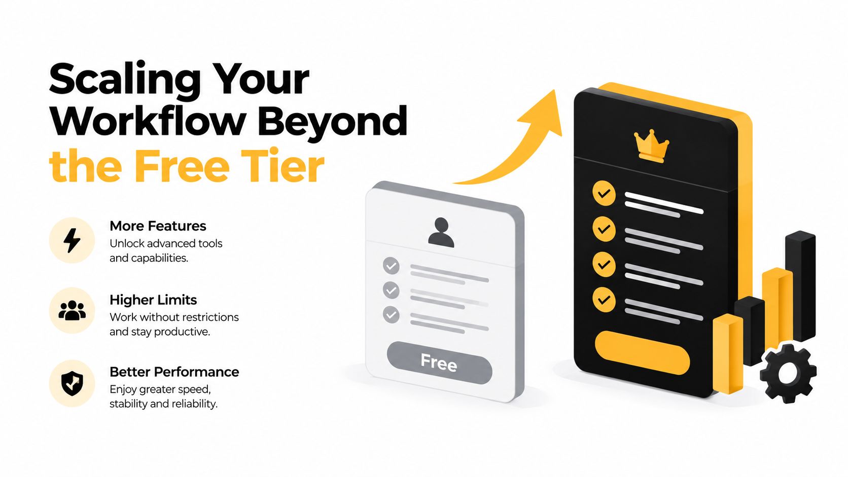A graphic showing the benefits of upgrading from a free tier plan to a premium subscription service.