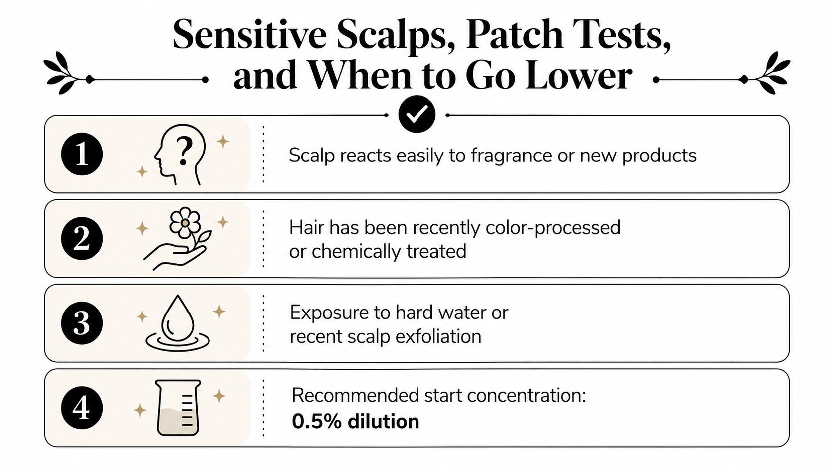 An infographic detailing four tips for managing sensitive scalps and when to perform a patch test.