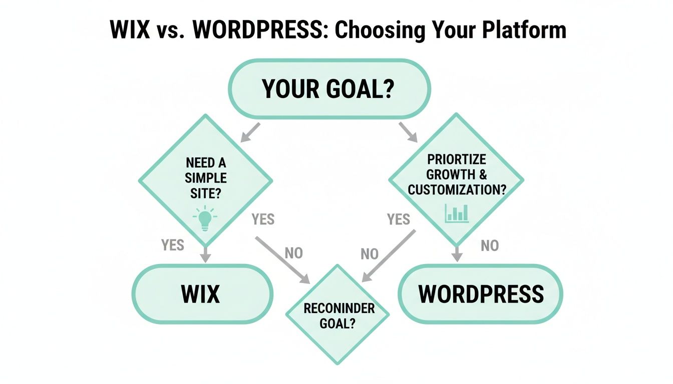 Wix v WordPress: An In-Depth Guide to wix v wordpress for Australian Businesses 6 Flowchart comparing wix vs. WordPress to help users choose the right website platform for their goals.