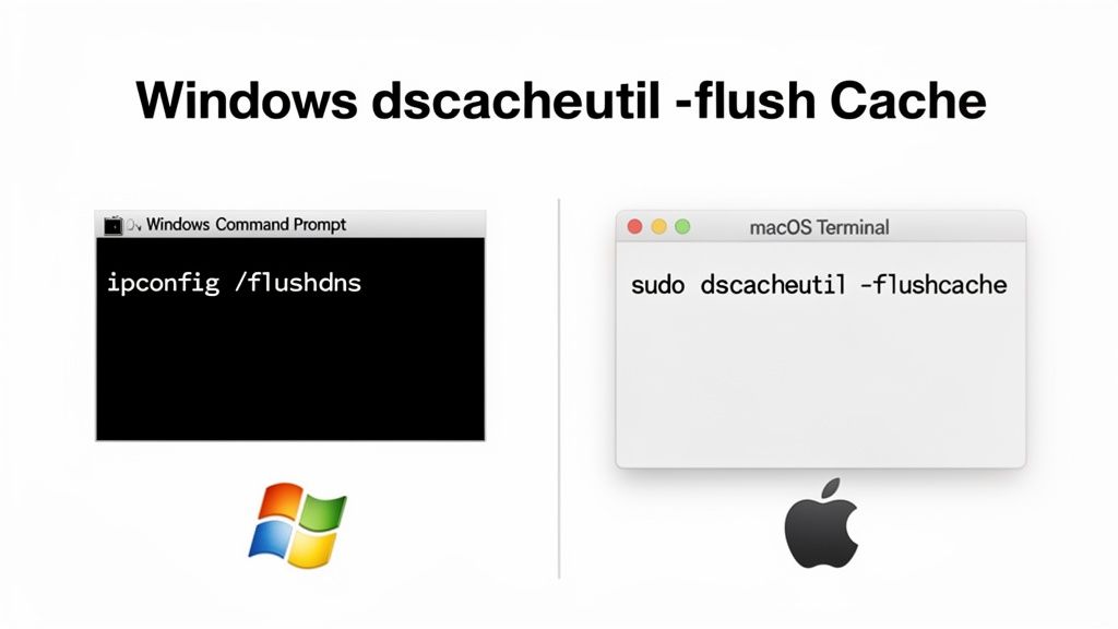 Your Ultimate Guide on How to Flush DNS on Any Device 3 Comparison of commands to flush dns cache on windows (ipconfig /flushdns) and macos (sudo dscacheutil -flushcache).