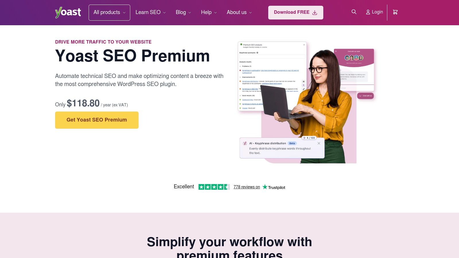 Yoast seo content analysis interface in the wordpress editor