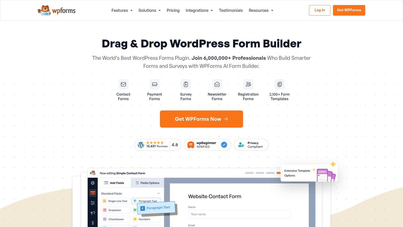 Wpforms drag-and-drop builder interface