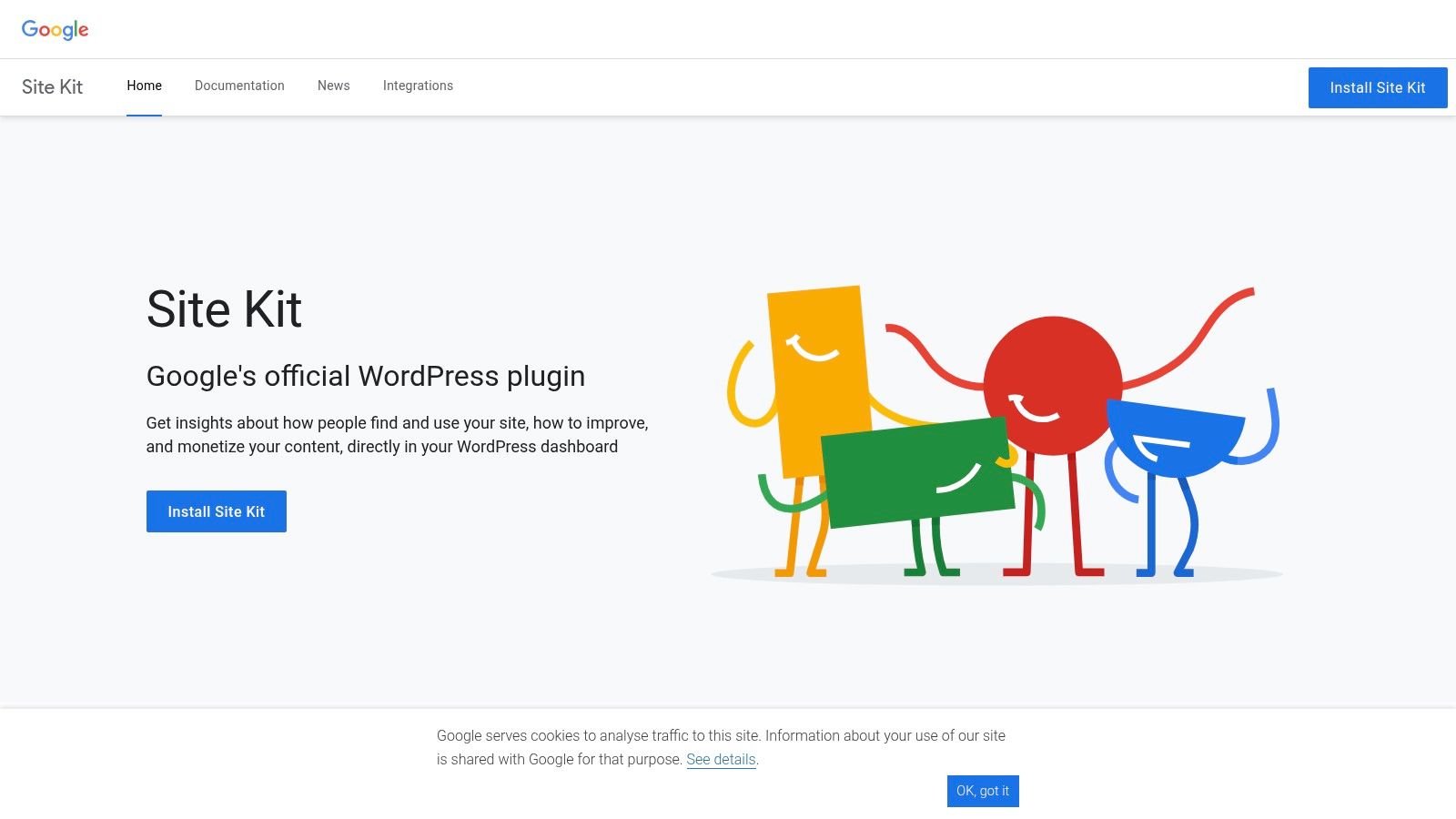 Site kit by google showing an overview of website traffic and performance metrics