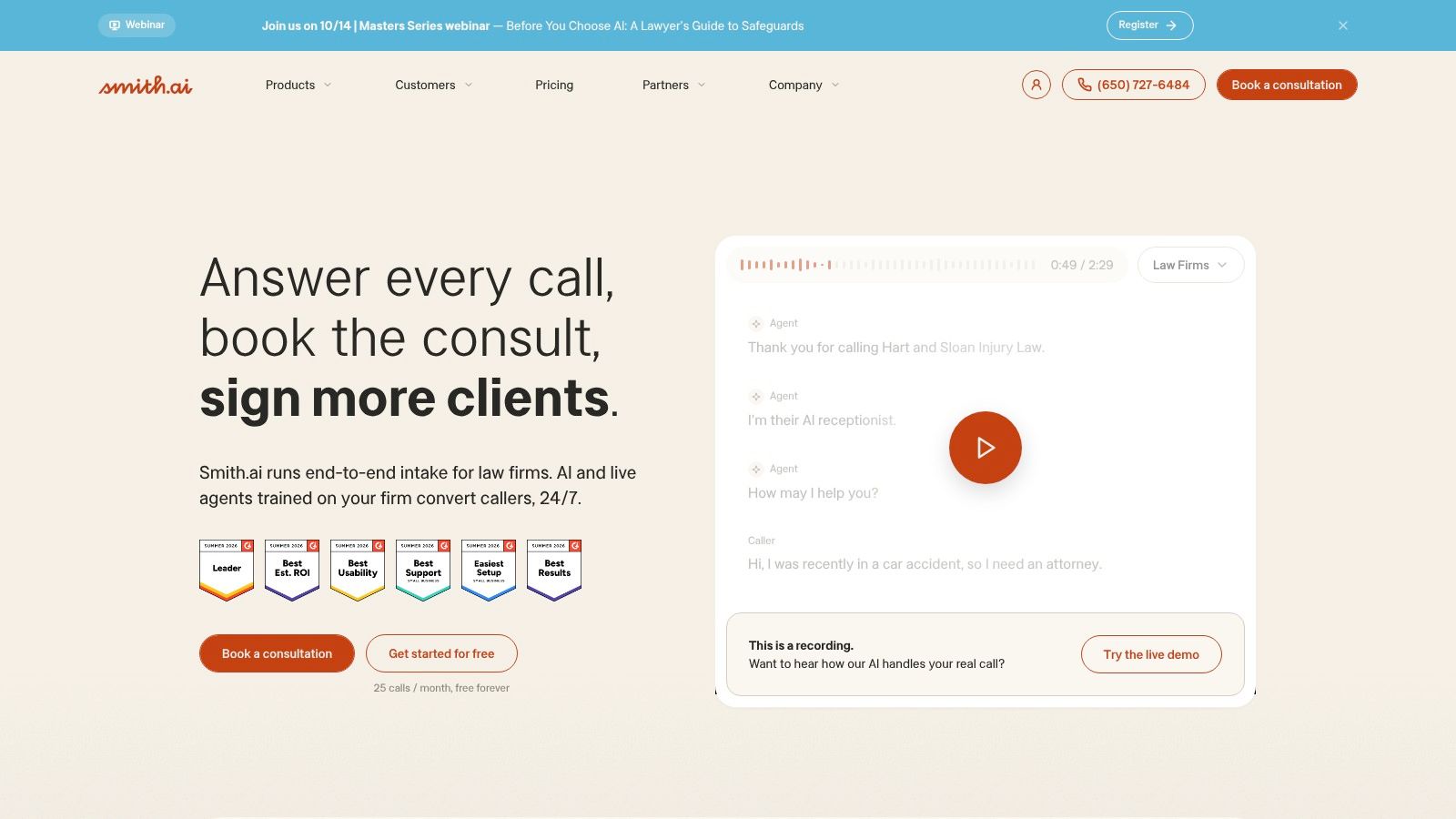 Smith.ai (AI + Human Receptionists)