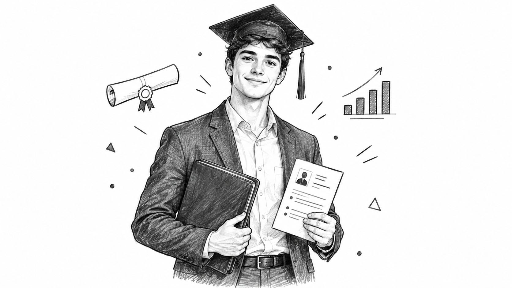 Un jeune diplômé souriant en costume tenant un document, illustrant la réussite scolaire et professionnelle.