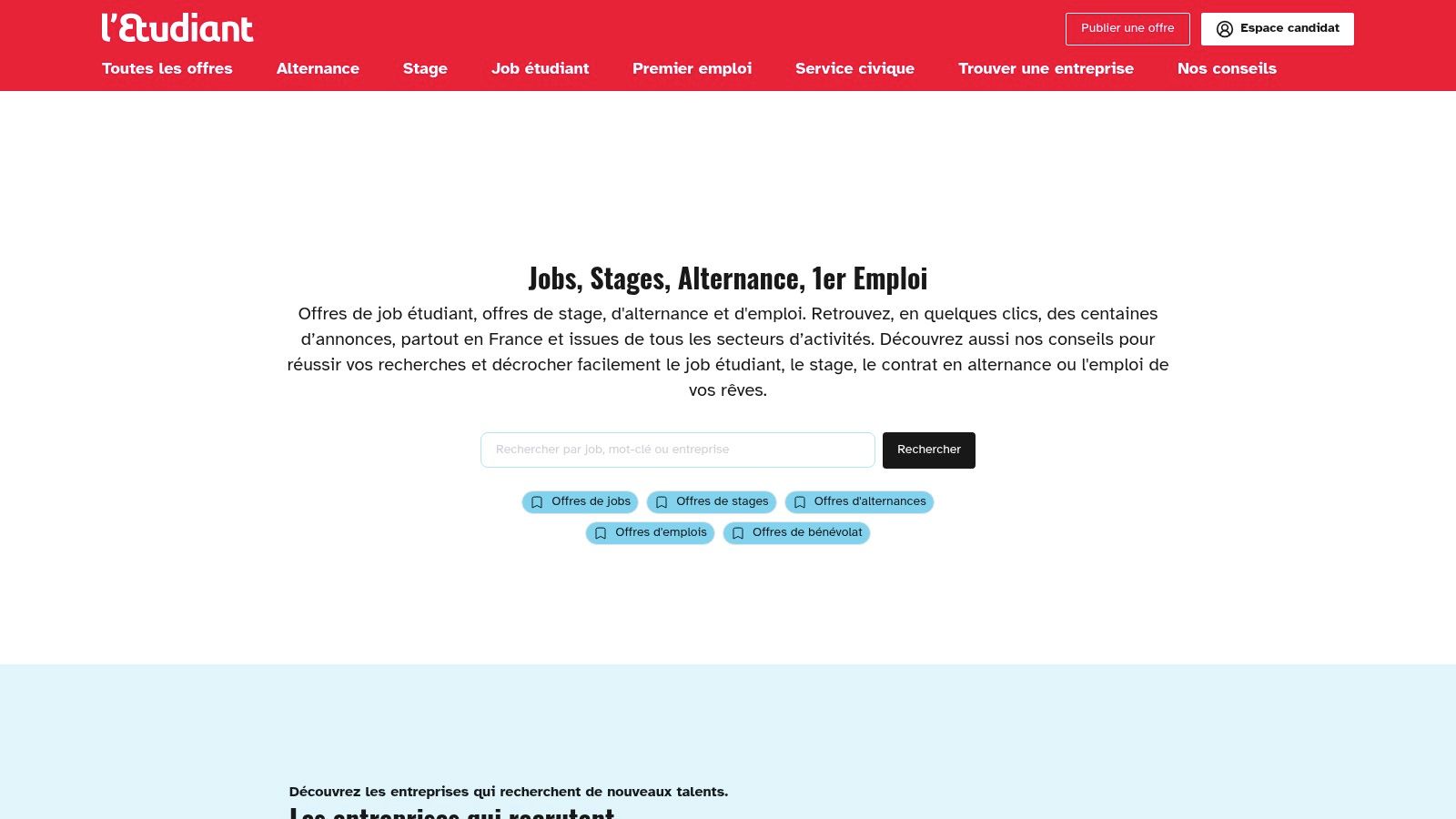 L'Étudiant, Jobs, Stages, Alternance