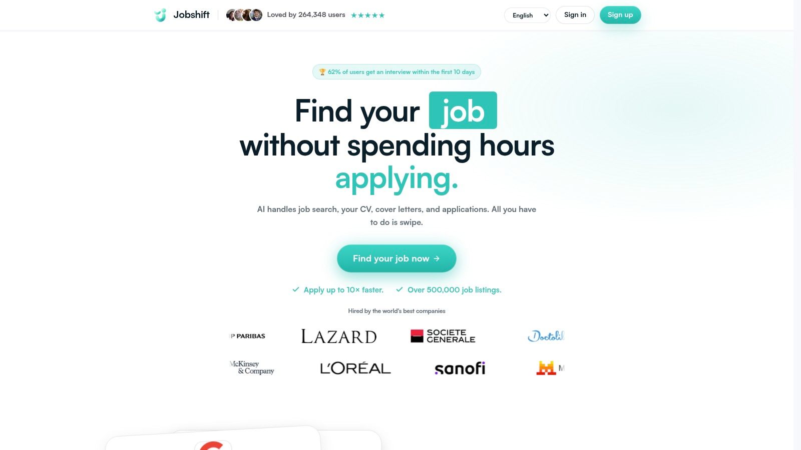 Screenshot von https://tryjobshift.com