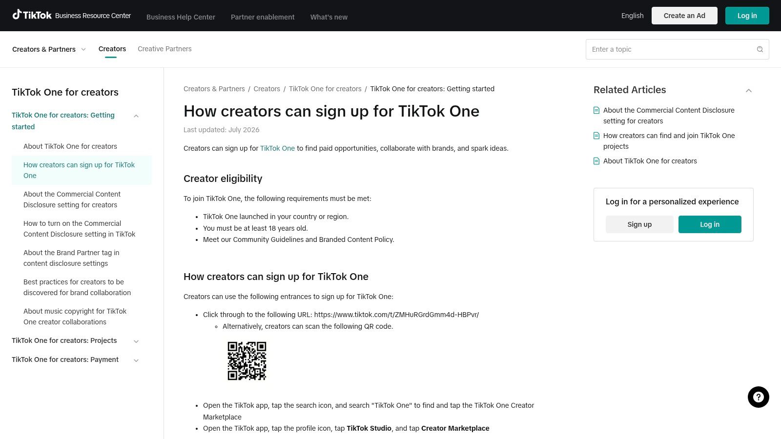 TikTok One includes TikTok Creator Marketplace