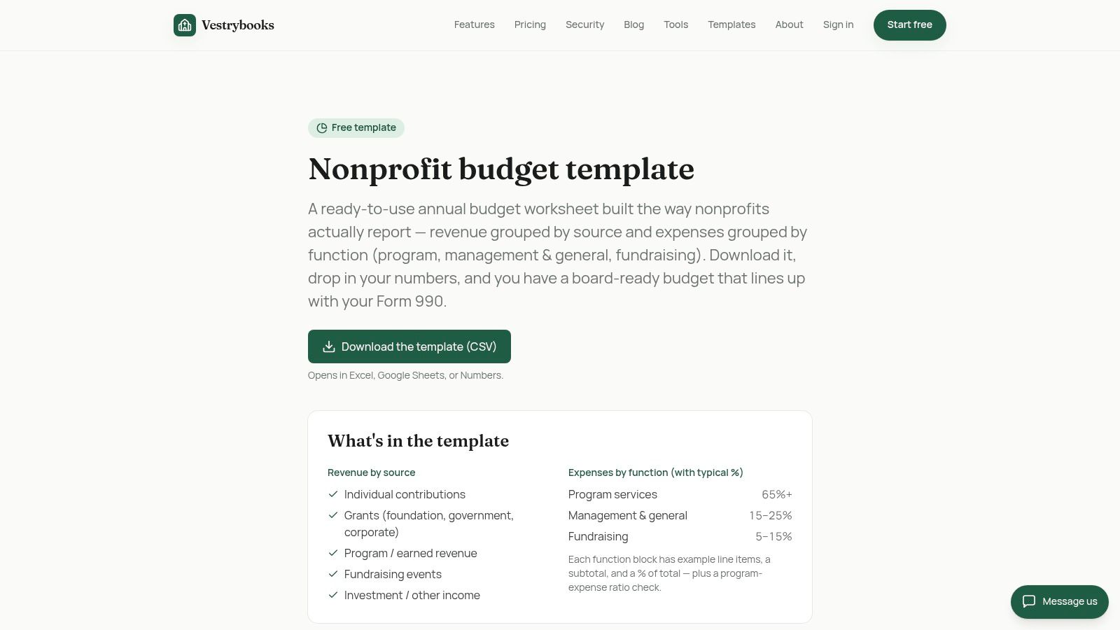 VestryBooks, Nonprofit and Church Budget Template