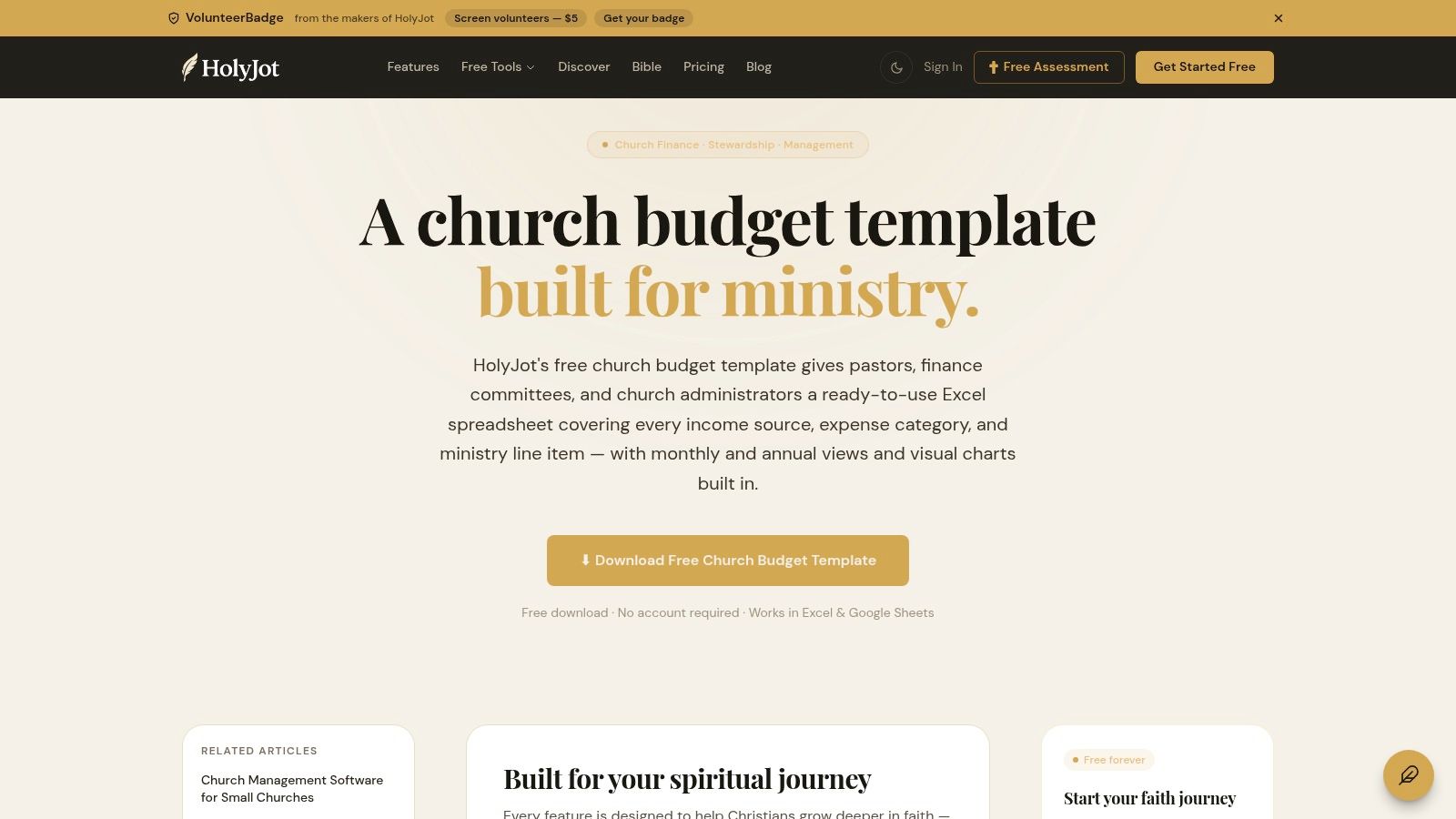 HolyJot, Free Church Budget Template Excel