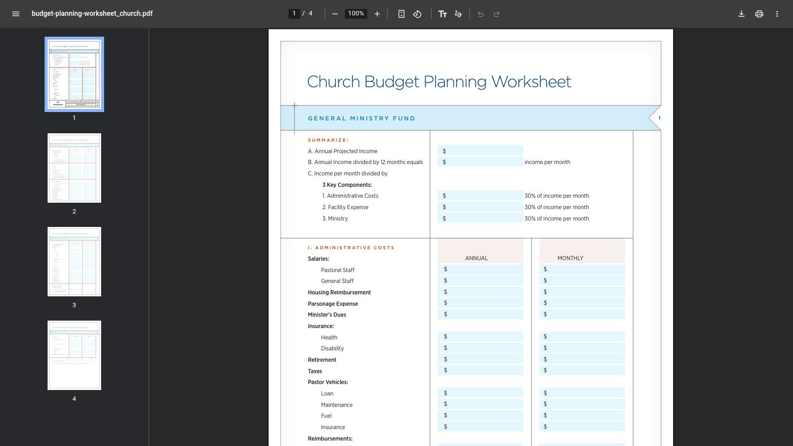 Church Extension Plan, Church Budget Planning Worksheet