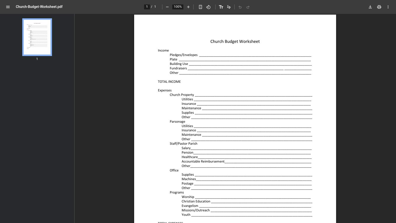United Methodist Church of Greater New Jersey, Church Budget Worksheet