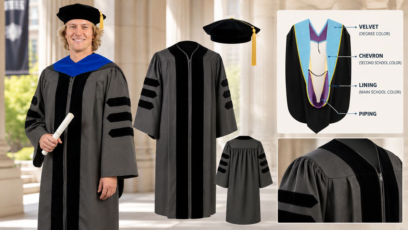 Classic Doctoral Graduation Tam, Gown & Hood Package