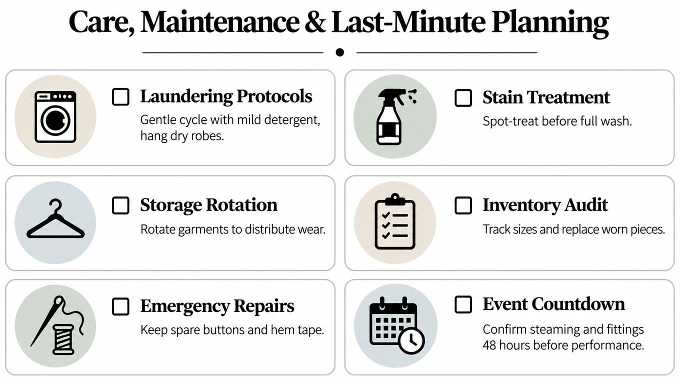 A helpful checklist for care, maintenance, and last-minute planning for choir robes and stoles.