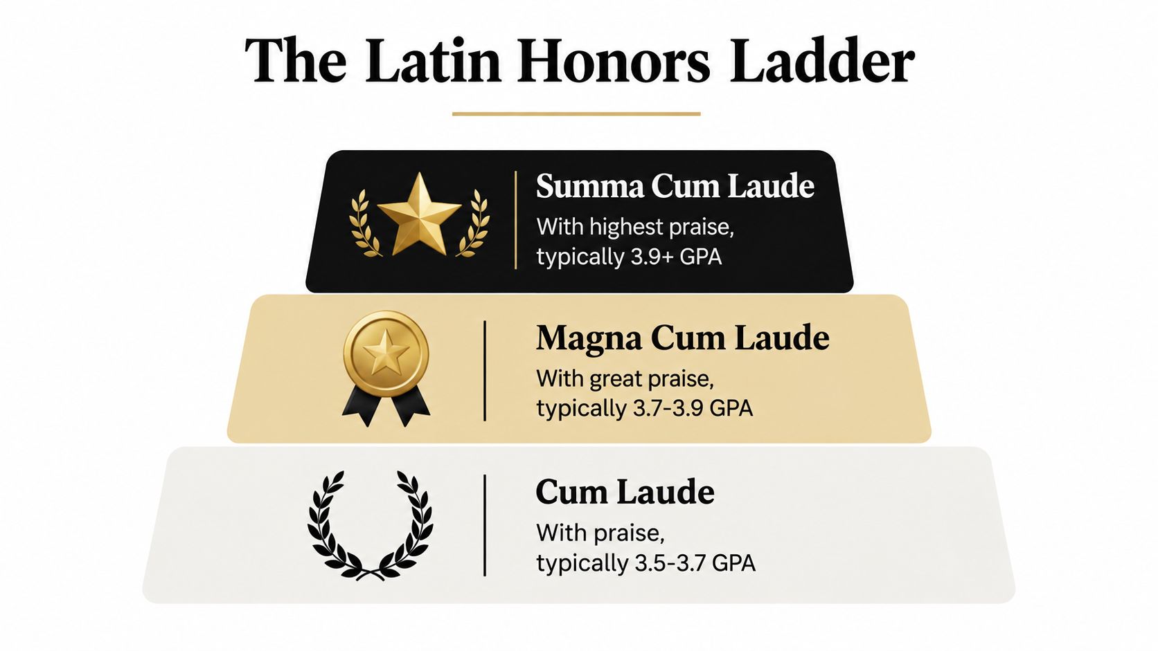 A graphic showing The Latin Honors Ladder, listing Summa, Magna, and Cum Laude with their corresponding GPA requirements.