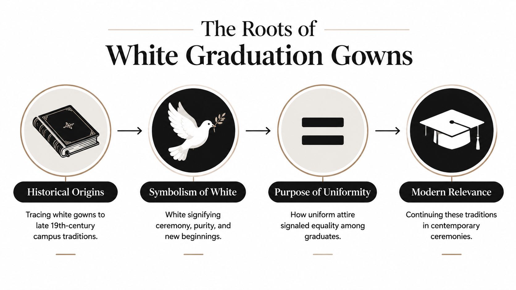 An infographic detailing the historical, symbolic, and traditional aspects of wearing white graduation gowns in academic ceremonies.