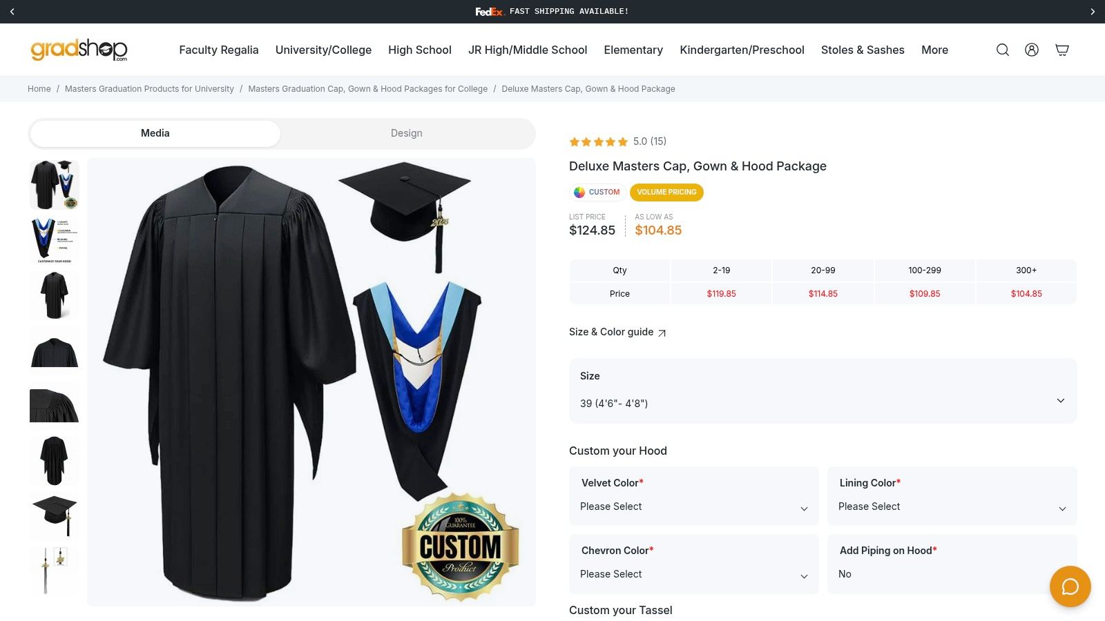 Gradshop Deluxe Master's Cap, Gown & Hood Package