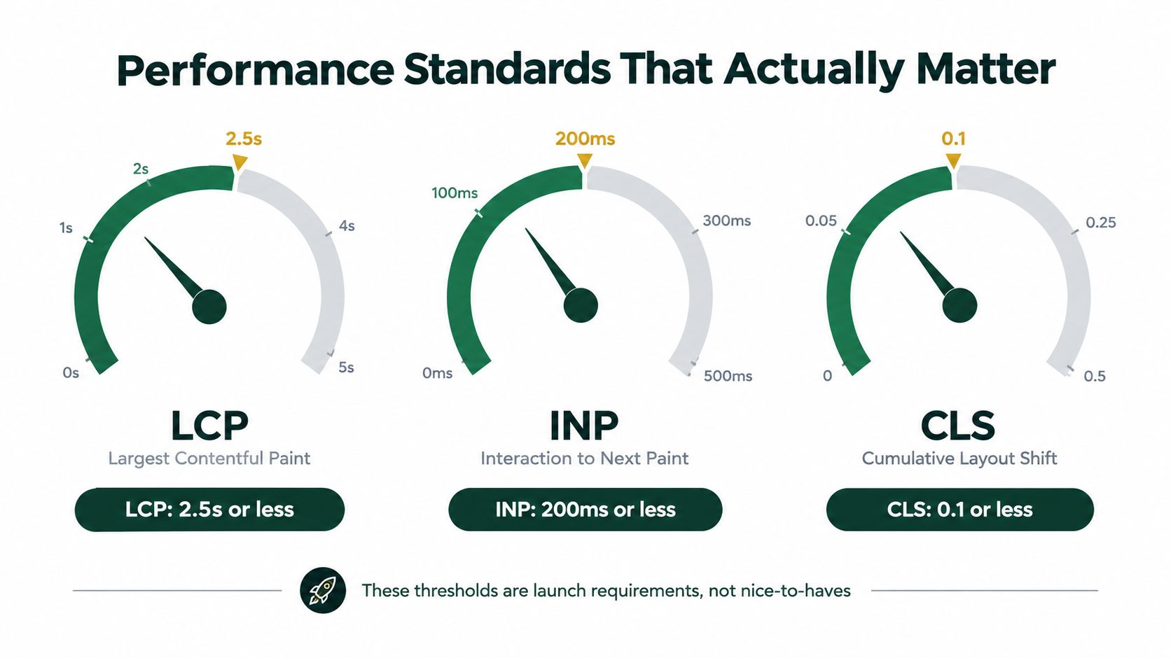 A performance chart displaying Core Web Vitals metrics including LCP, INP, and CLS for website optimization.