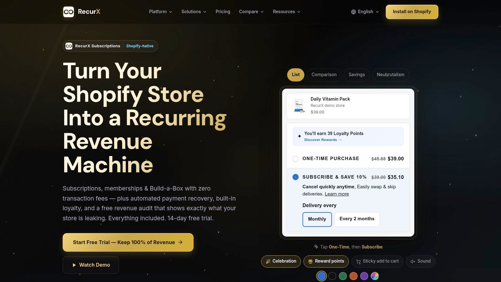 Screenshot from https://recurx.app