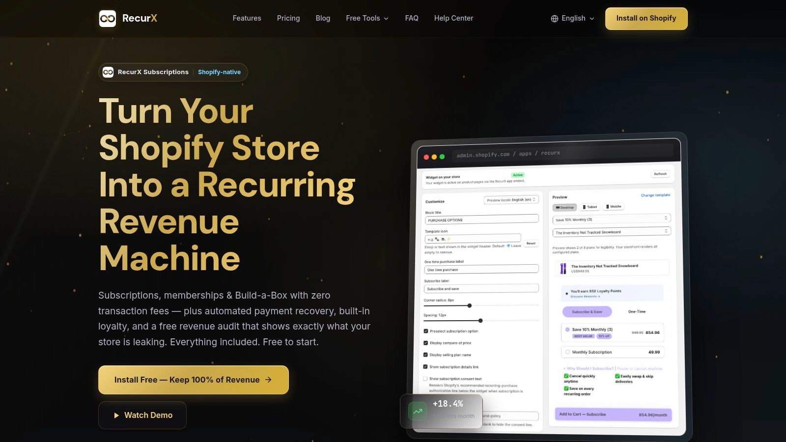 Screenshot from https://recurx.app