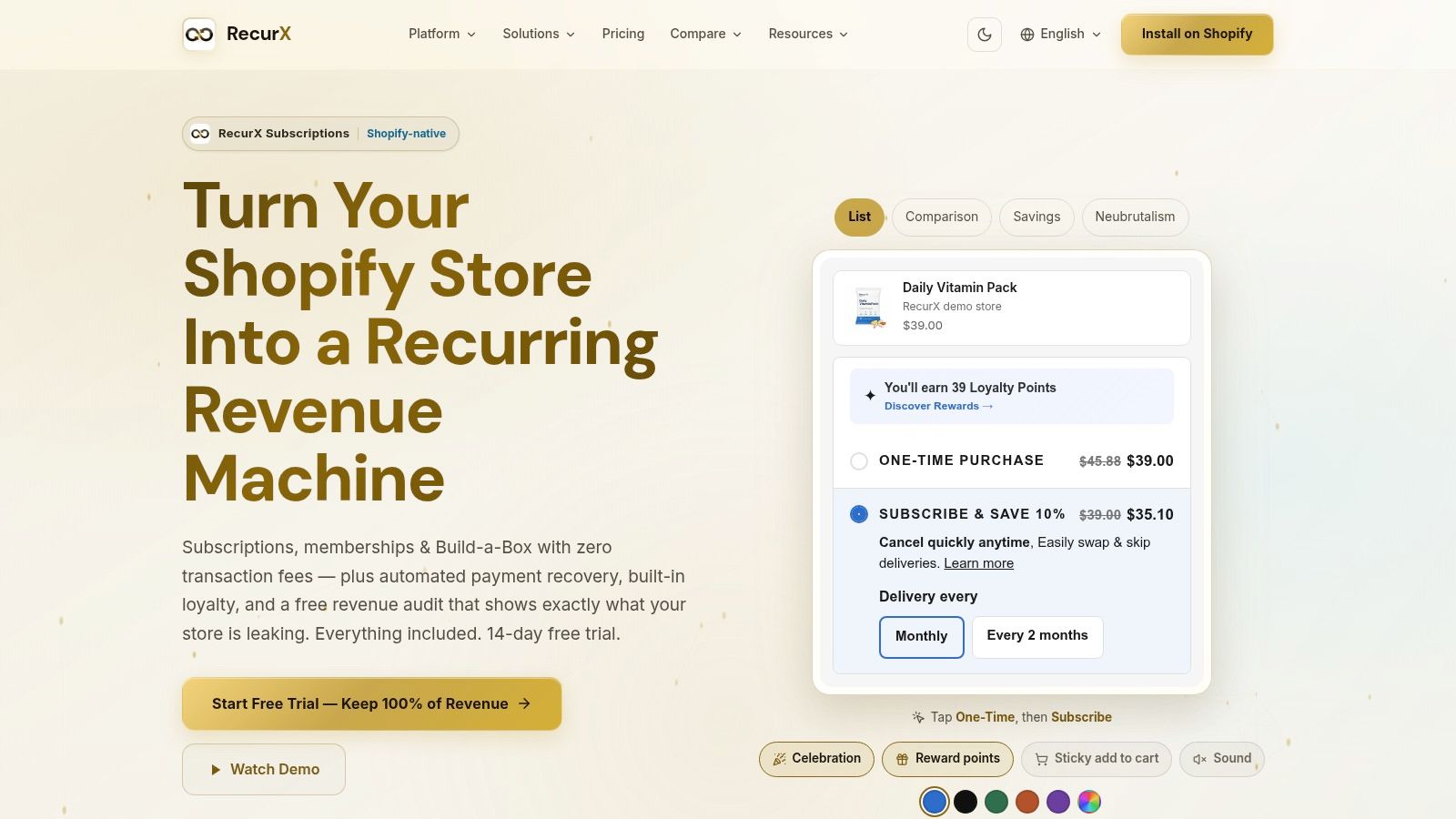 Screenshot from https://recurx.app