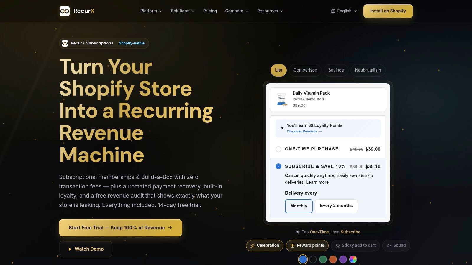 Screenshot from https://recurx.app