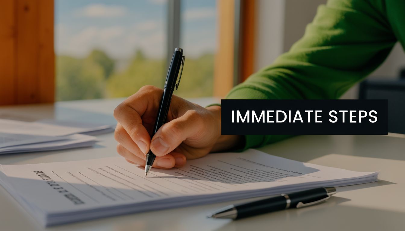 A person in a green sleeve signing a legal document on a desk with a black pen.