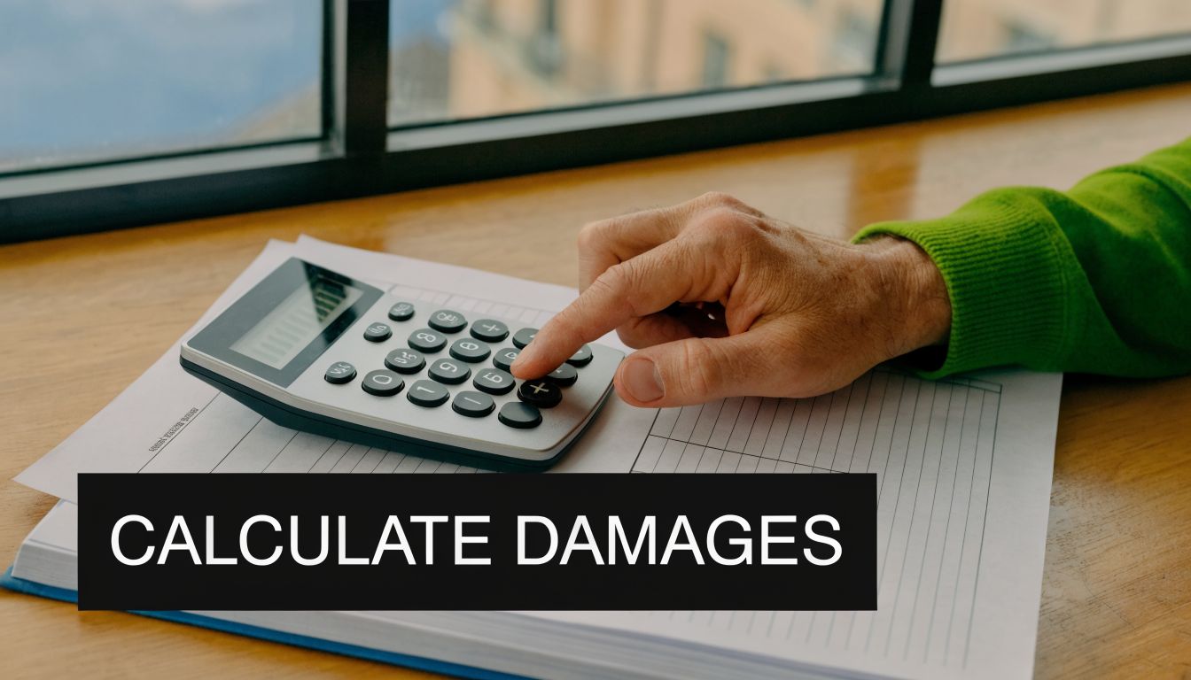 A person using a calculator to evaluate financial information related to a wrongful death case.