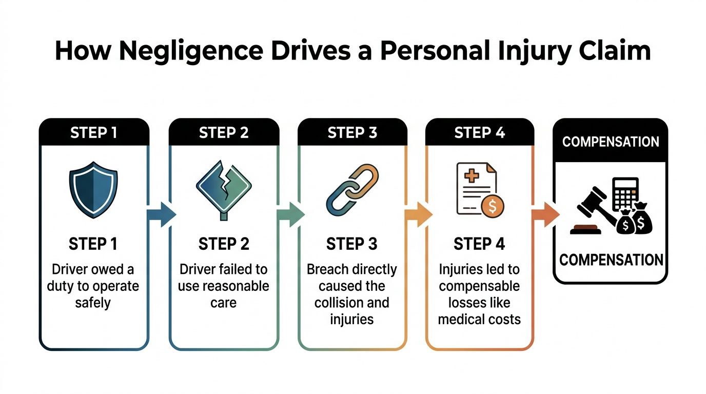An infographic detailing the four steps of a negligence claim leading to personal injury compensation.