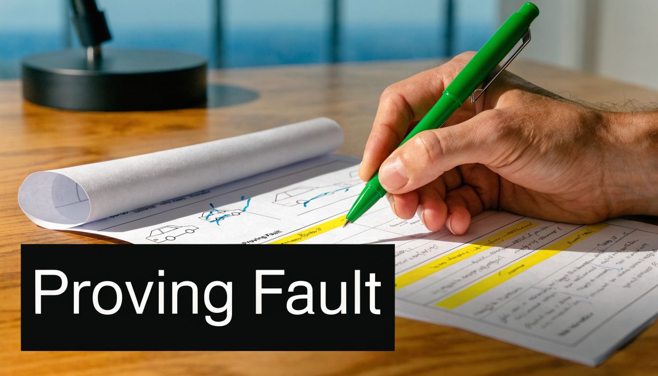 A close-up view of a person using a green pen to fill out a car accident report document.