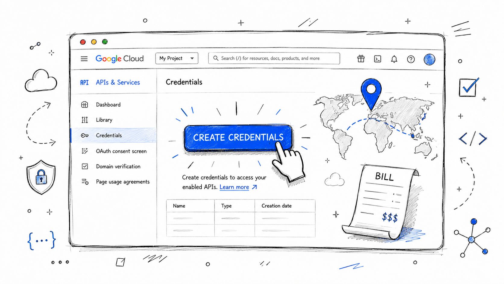 Screenshot da https://console.cloud.google.com/apis/credentials