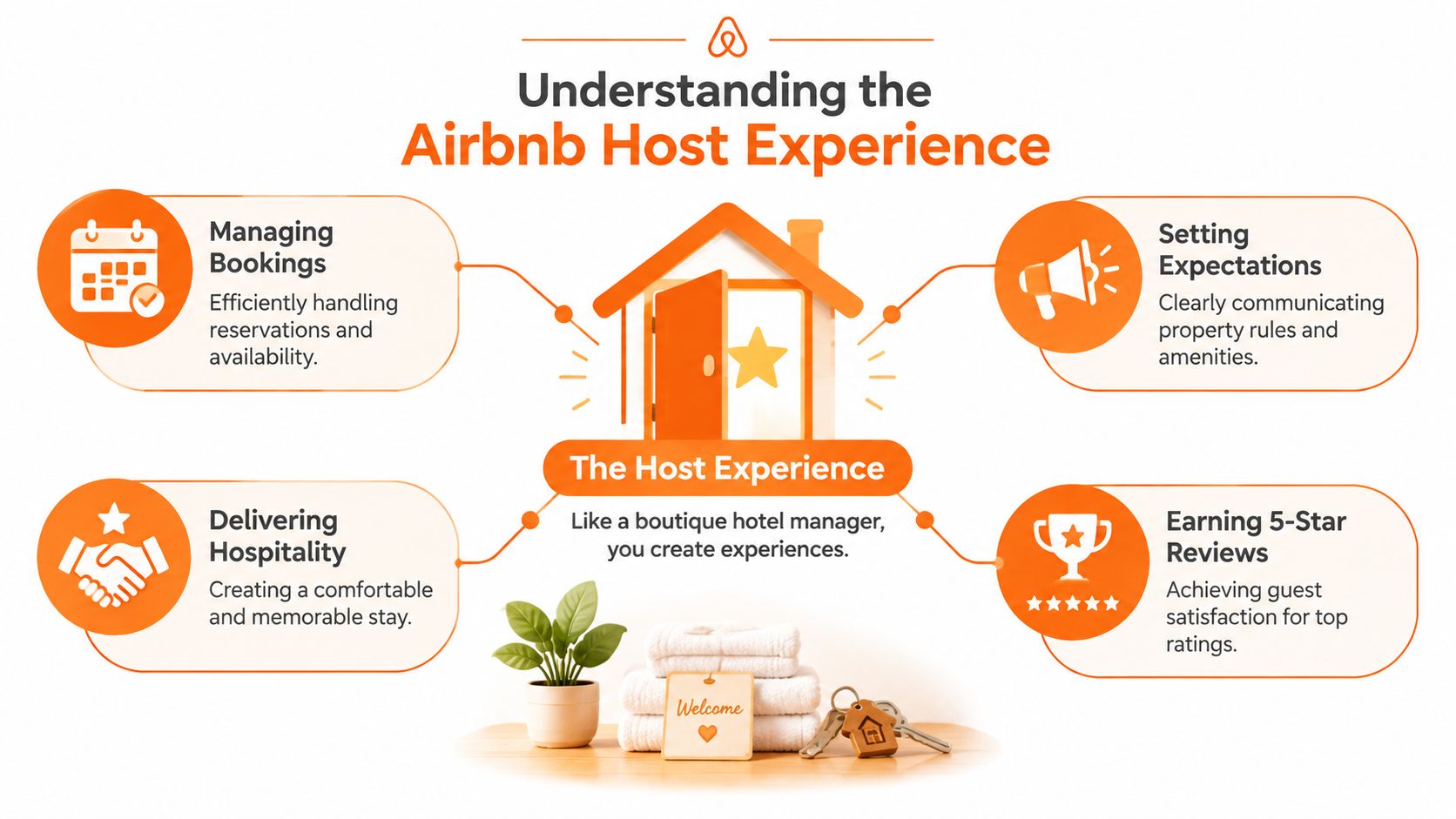 An infographic titled Understanding the Airbnb Host Experience outlining four key steps for successful property management.