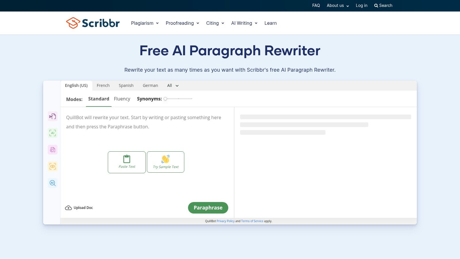 Scribbr Paragraph Rewriter and Paraphrasing Tools