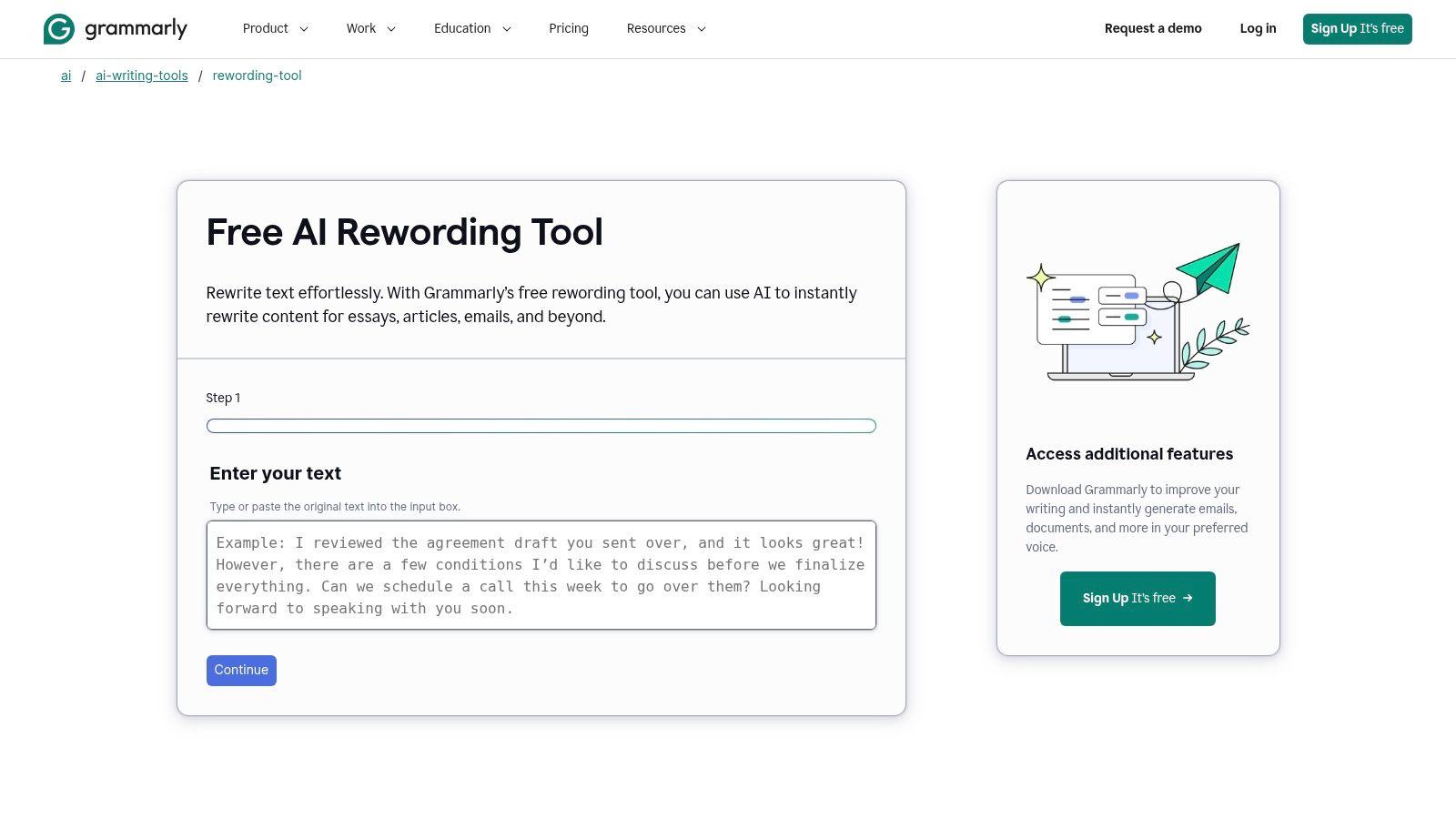 Grammarly Free Rewording Tool