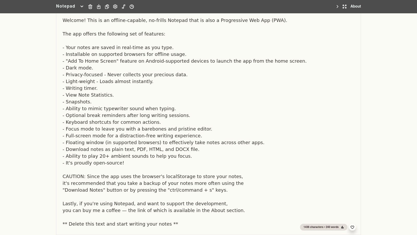 Notepad, Offline capable