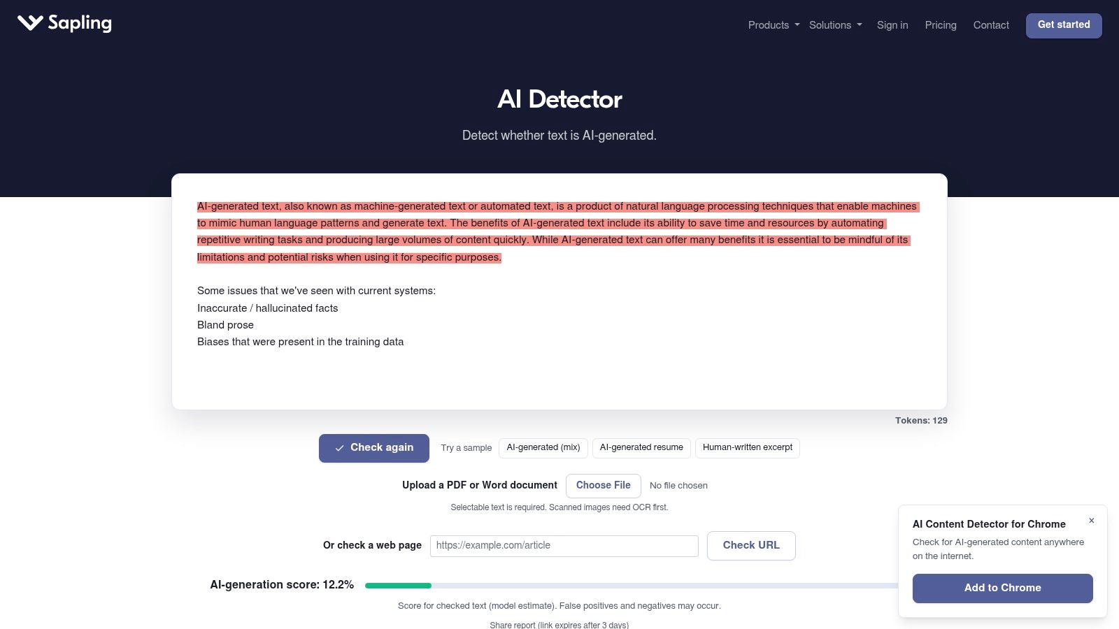 Sapling AI Detector