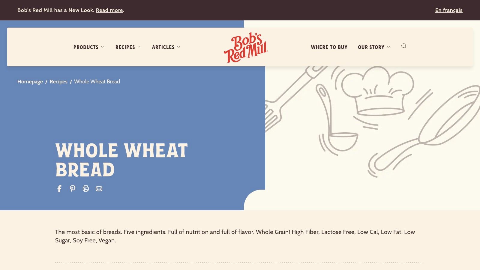 Bob's Red Mill – Whole Wheat Bread (Basic 5-Ingredient Loaf)