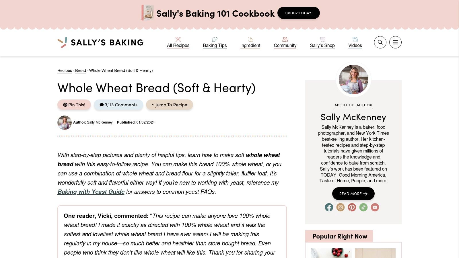 Sally's Baking Addiction – Whole Wheat Bread (Soft & Hearty; 8 Ingredients)