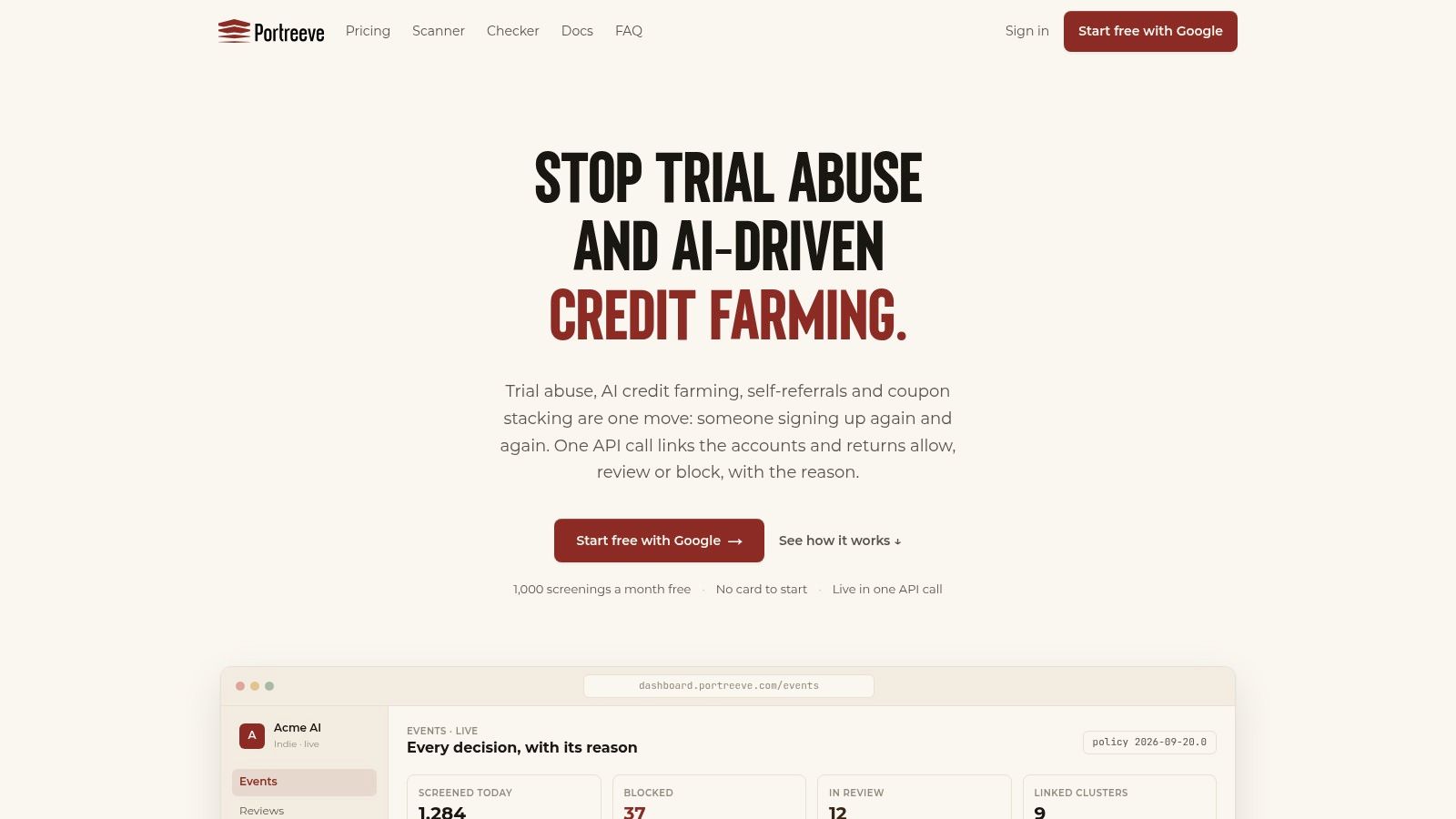 Portreeve fraud prevention software dashboard