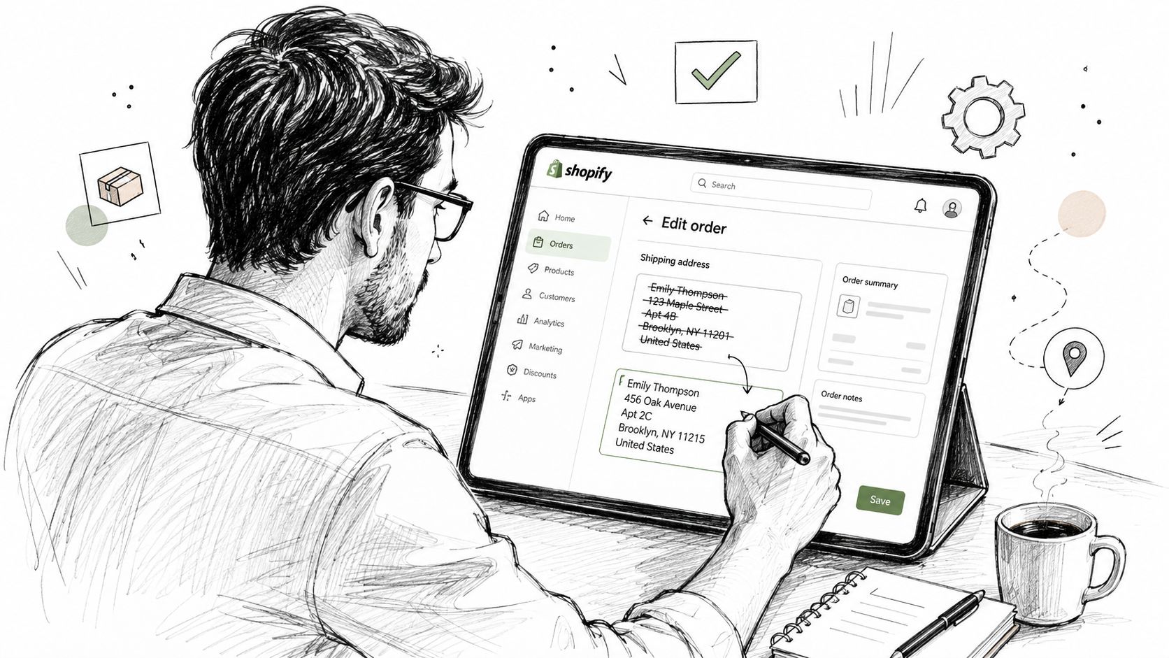 Screenshot from https://cdn.mayra.com/shopify-order-edit-customer-status-page.png