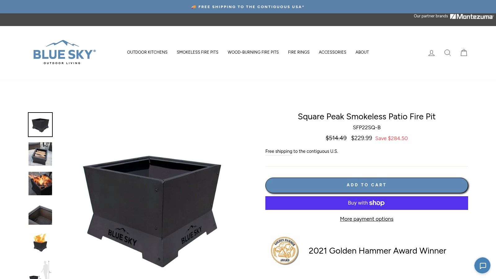 Blue Sky Outdoor Living Peak Smokeless Patio Fire Pit, Square 22-Inch