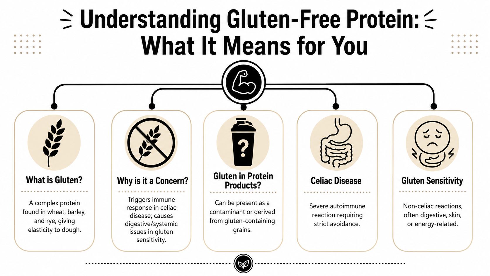 An infographic titled Understanding Gluten-Free Protein explaining gluten, its health concerns, and its presence in protein products.
