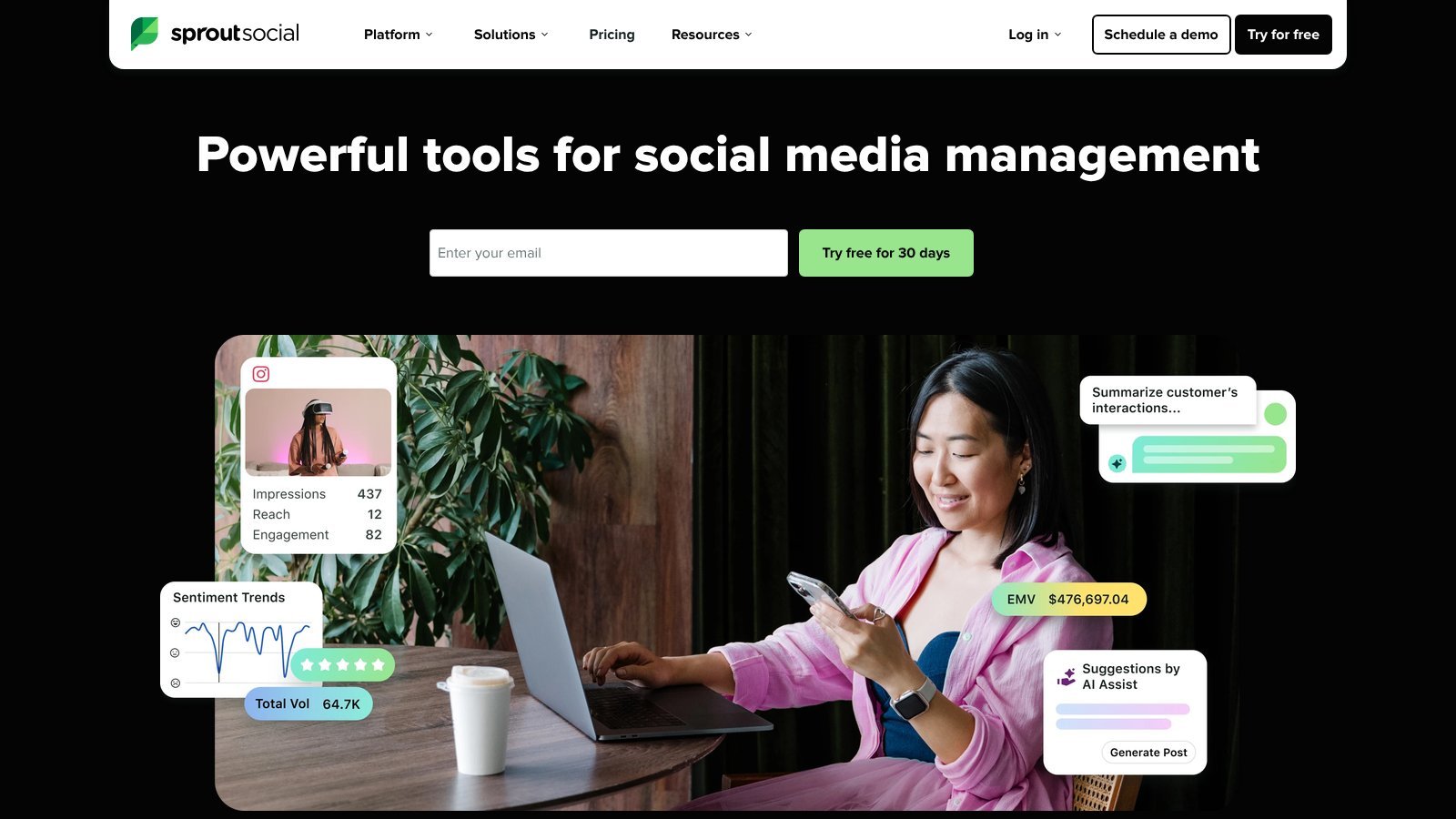 Sprout Social media management homepage