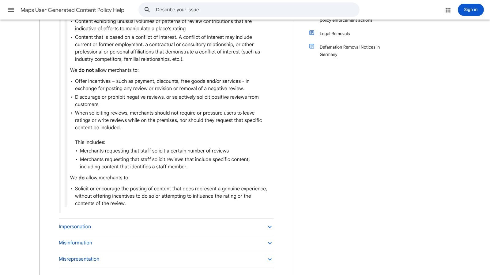 Google Maps content policy stating that merchants may not selectively ask for positive reviews.