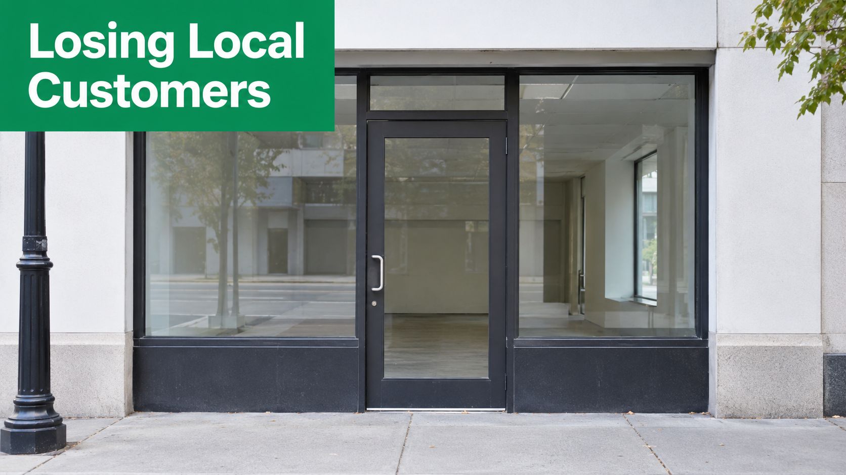 An empty storefront with glass windows and a front door, representing a business losing local customers.